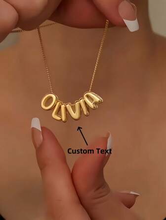 1pc Gold Silver Rose Gold Custom Personalized Bubble Letter Necklace Women's Exclusive Pendant Necklace, 14K Gold-Plated Bubble Letter Name Necklace, Personalized Gift For Friends, Couples And Family, Specially Designed Casual, Hipster, Goth, Punk Custom, Personalized, Unique Ideal Gifts For Her, Friends For Anniversaries, For Valentine's Day, For Mother's Day, For Birthdays Graduation Father's Day Weddings, For Daily Wear, For Party, For Prom, High School Senior High School Students, College Students, University Students, Freshman, Sophomore, Underclassmen,Customized Fashion Word Necklaces,Chic Autumn