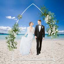 Metal Arch Backdrop Stand 7.4FT Wedding Arch Stand Gold Balloon Arched Frame For Ceremony Anniversary Birthday Party Bridal Photo Booth Graduation Decoration - White - View 2
