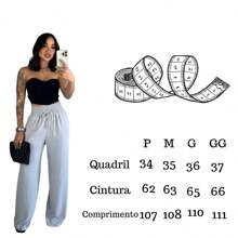 Women's Widleg Wide Leg Pants, Loose, High-Waisted, Elastic, Duna Tailoring Fabric - 灰色 - 查看 3