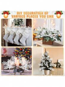 10pcs/5pcs Artificial Pine Branches Fake Green Plants Stems, Plastic Christmas Decor DIY Accessories, Fake Snow Pine Branches, Artificial Christmas Greenery Branches For Wreath Making, Home Kitchen Decor, Valentine's Day Decor, New Year Decor (Details Random, May Shed Powder) - White - View 9