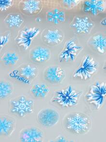 Weihnachtsdekoration 2025 Neujahrsnagel-Aufkleber 3D blaue Schneeflocke rote und grüne Blätter Licht Nägel Kunst Accessoires Slider für Nägel