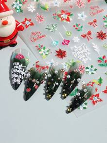 Weihnachtsdekoration 2025 Neujahrsnagel-Aufkleber 3D blaue Schneeflocke rote und grüne Blätter Licht Nägel Kunst Accessoires Slider für Nägel