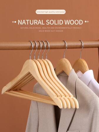 5pcs Wooden Clothes Hangers, Smooth Finished Surface With Precisely Cut Grooves And Chrome Swivel Hooks, Non-Slip Shoulder Contours For Shirts Coats Jackets Dresses Blouses Knitwear And Light Trousers, Space-Saving Closet Organizers And Durable Wardrobe Accessories For Home Bedroom Entryway Guestroom Boutique Closet System, Classic Natural Wood Color, Elegant Gift-Ready Presentation