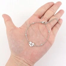 1件 时尚心形镂空字母银色不锈钢串珠链手链（女款） - 銀色 - 查看 3