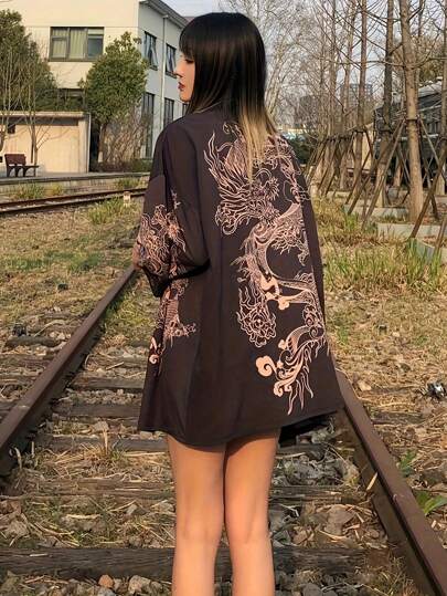 Giacca giapponese stile kimono con stampa di draghi, copricostume unisex, sottile e ampia, adatta per cosplay, Ognissanti, moda asiatica ed europea