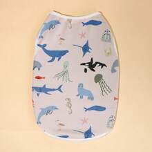 新款宠物狗猫背心，舒适透气，短袖衣服，海洋蓝色带动物印花，适合夏季和春季 - 白色 - 查看 9