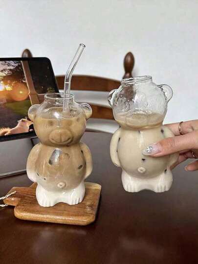 1 件卡通熊玻璃咖啡杯，送给女孩的有趣生日礼物，创意又可爱