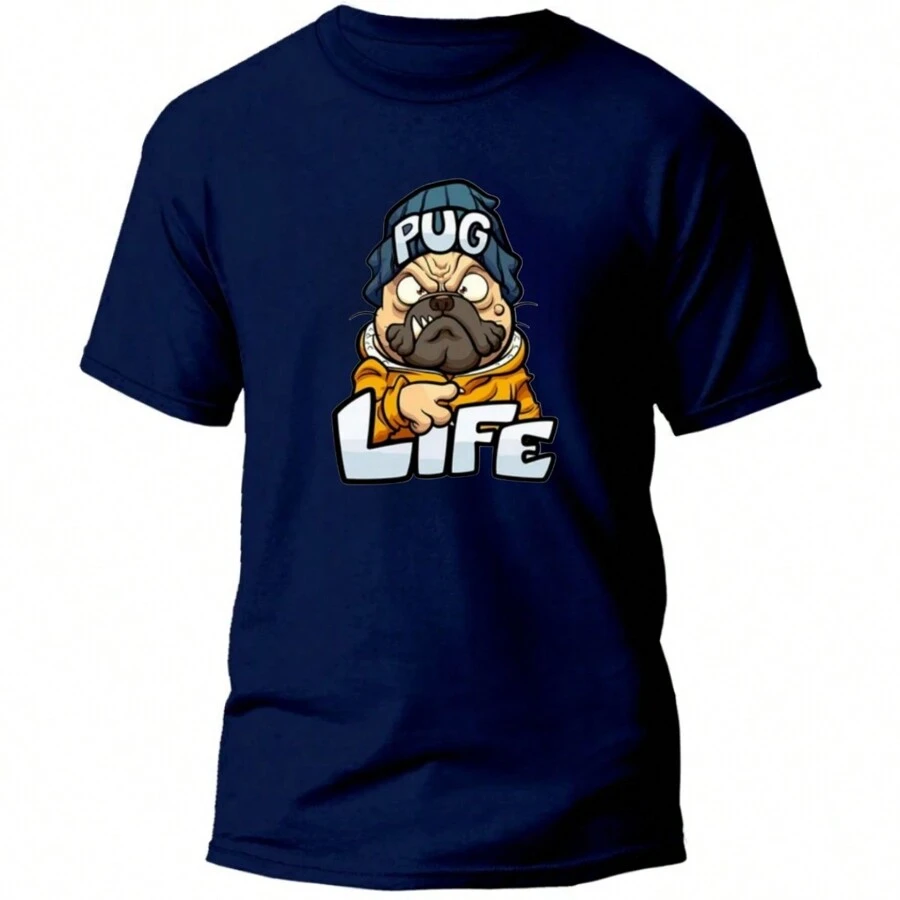 PUG LIFE DOG PRINTED SHIRT PREMIUM COLORS 30.1 YARN MEN'S TOP - Màu xanh hải quân - Xem 1