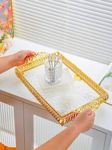 1 khay đựng đồ ăn hình chữ nhật bằng Acrylic sang trọng, màu vàng có tay cầm, chất liệu Acrylic bền, thiết kế họa tiết sóng, lý tưởng cho ngày lễ và mọi mùa, tuyệt vời để đựng bánh, đồ ăn nhẹ, đồ uống - Nhiều màu - Xem 4