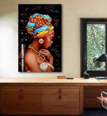 1pc Africa Art Wall Decor, African Women Wall Art Framed, African Queen Wall Art,Print Picture Gift For Bedroom, Dining Room, Living Room, Office, Home Decor, Framed, Ready To Hang