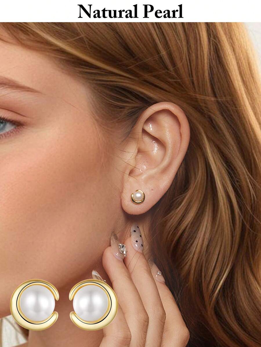 WOSTU 1 cặp bông tai ngọc trai tự nhiên mạ vàng 925 bạc Sterling tối giản và thời trang cho phụ nữ món quà trang sức tinh xảo phù hợp để đeo hàng ngày, dự tiệc