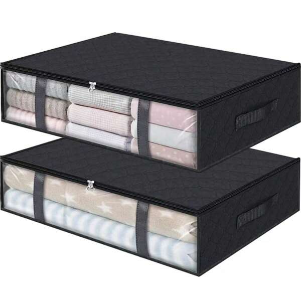 1pc Blanket Storage Bags With Zipper, Non Woven Foldable Comforter Storage Bag, Large Organizers For Blankets, Pillow, Quilts, Linen, Storage Containers With Clear Window