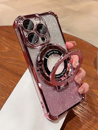 手机壳磁环iPhone 16pro Max手机壳，电镀四角保护设计+CD支架设计，男女高端，兼容Iphone 16/15/14/13/12/11pro/Plus/Pro Max，全方位防摔支架保护壳