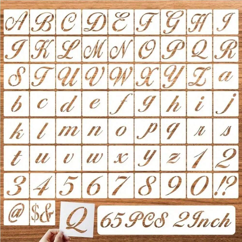 2 Inch Letter Symbol Stencils For Painting On Wood, 65 Pcs Alphabet