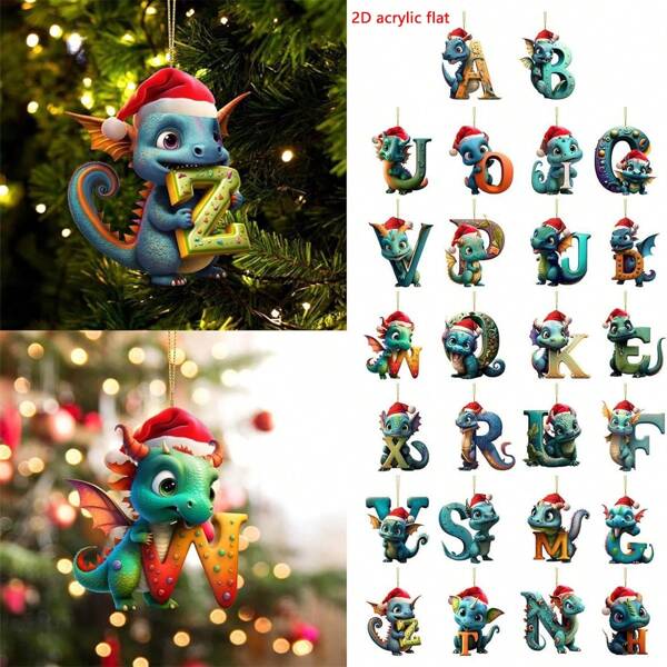 Süßes 26 Buchstaben Dinosaurier Anhänger - 2D Grafik Design, Acrylmaterial, Hängedekoration, geeignet für Zuhause, Party, Hochzeit, Garten, Baum Dekoration, ganzjährig erhältlich, perfektes Feiertagsgeschenk