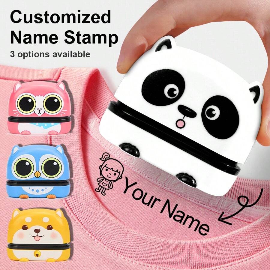 1pc Con dấu tên tùy chỉnh cho quần áo, Con dấu quần áo cá nhân hóa cho vải, Con dấu tên tự đóng mực hoạt hình tùy chỉnh DIY cho học sinh trường học Quà tặng văn phòng phẩm cá nhân, Con dấu quần áo chống thấm nước - Màu xanh lam - Xem 1