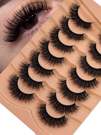 全新 7 对猫眼睫毛 3D 自然假睫毛 5D 蓬松柔软十字睫毛膏纤细自然睫毛延长化妆条睫毛、睫毛、睫毛、假睫毛