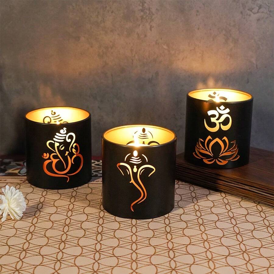 1pc Metal Candle Cup Desktop Decor, Diwali Candle Holder, Elephant God