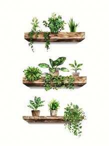 Zestaw 3 naklejek ściennych z motywem zielonej rośliny w pięknym stylu, naklejka z brokatem z PVC na stojak na rośliny doniczkowe, zdejmowana, wodoodporna, samoprzylepna dekoracja do biura, salonu, akademika, klasy, biblioteki, wystroju wnętrz, 10,6 x 15,4 cala każda, naklejki, naklejka ścienna, naklejka winylowa do dekoracji domu, wiosenne dekoracje odświeżające wnętrze, naklejki dekoracyjne Rama, prezenty urodzinowe, ukończenie szkoły