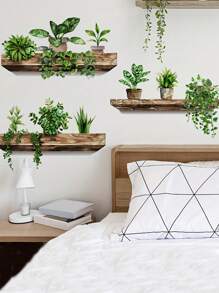 Zestaw 3 naklejek ściennych z motywem zielonej rośliny w pięknym stylu, naklejka z brokatem z PVC na stojak na rośliny doniczkowe, zdejmowana, wodoodporna, samoprzylepna dekoracja do biura, salonu, akademika, klasy, biblioteki, wystroju wnętrz, 10,6 x 15,4 cala każda, naklejki, naklejka ścienna, naklejka winylowa do dekoracji domu, wiosenne dekoracje odświeżające wnętrze, naklejki dekoracyjne Rama, prezenty urodzinowe, ukończenie szkoły