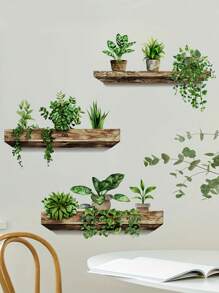 Zestaw 3 naklejek ściennych z motywem zielonej rośliny w pięknym stylu, naklejka z brokatem z PVC na stojak na rośliny doniczkowe, zdejmowana, wodoodporna, samoprzylepna dekoracja do biura, salonu, akademika, klasy, biblioteki, wystroju wnętrz, 10,6 x 15,4 cala każda, naklejki, naklejka ścienna, naklejka winylowa do dekoracji domu, wiosenne dekoracje odświeżające wnętrze, naklejki dekoracyjne Rama, prezenty urodzinowe, ukończenie szkoły