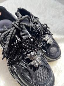 Bộ 4 phụ kiện trang trí giày hình gấu ngọc trai đen thích hợp cho giày thể thao, giày bệt, giày thể thao, phụ kiện trang trí giày - màu đen - Xem 2