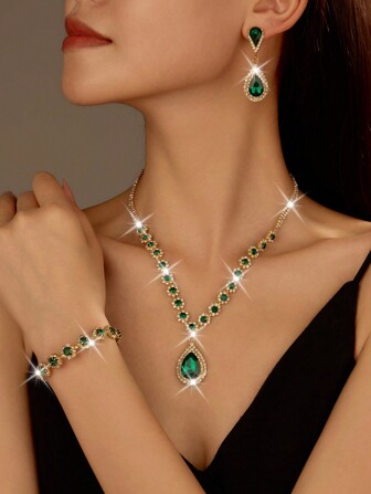 1 件女士时尚首饰套装，包括项链、耳环和手镯 - 适合女士日常佩戴、婚礼、派对等。