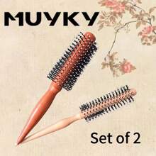 新款造型发刷，男女通用木质滚筒刷，沙龙专业卷发圆刷，发型梳，锥形滚筒刷 - 彩色 - 查看 1