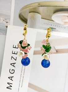 1 对彩色水晶花装饰玻璃夹式耳环，无穿孔，适合女性日常佩戴 - 藍色 - 查看 9