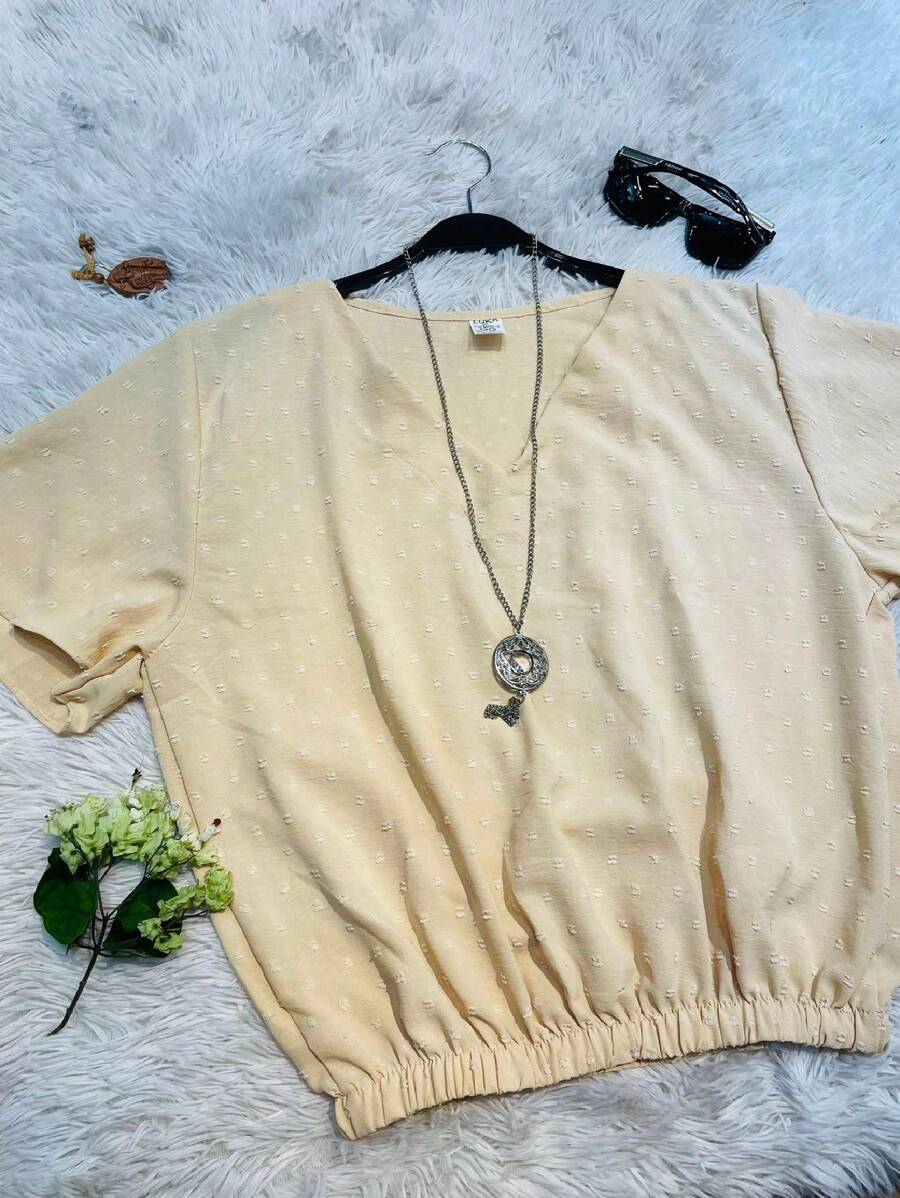 Women's Blouse Popcorn Fabric Dune C2 - 米色 - 查看 1