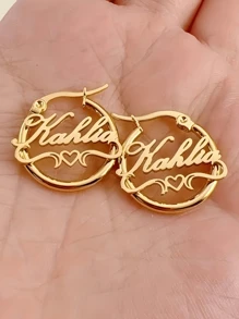 1pc Gold Silver Custom Heart-Shaped Name Earrings, Women's Stainless Steel Fashion Jewelry, Simple And Generous Style, Suitable For Daily Wear Thanksgiving Christmas Halloween, Gold, Stylish, Colorful, Vintage For Birthdays, For Graduation, For Prom, For Party, Gold Jewelry, School Supplies, For Teenagers, Junior High School Students, Middle School Students, High School Senior High School Students, College Students, University Students, Freshman, Sophomore, Underclassmen, Chic Autumn,Delicate Romance - Multicolor - View 4