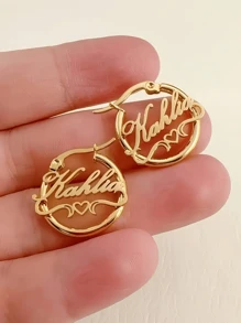 1pc Gold Silver Custom Heart-Shaped Name Earrings, Women's Stainless Steel Fashion Jewelry, Simple And Generous Style, Suitable For Daily Wear Thanksgiving Christmas Halloween, Gold, Stylish, Colorful, Vintage For Birthdays, For Graduation, For Prom, For Party, Gold Jewelry, School Supplies, For Teenagers, Junior High School Students, Middle School Students, High School Senior High School Students, College Students, University Students, Freshman, Sophomore, Underclassmen, Chic Autumn,Delicate Romance - Multicolor - View 2