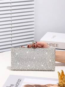Women's Evening Bag With Rhinestone Decoration, Shiny Box-Shaped Clutch Bag With Gemstone Metal Chain, Perfect And Charming, Bridal Purse For Wedding, Party, Ball, Night Event, Birthday Gift, Valentine's Day Gift, Gathering, Crossbody Bag, Handbag, Clutch Bag, Cosmetic Bag