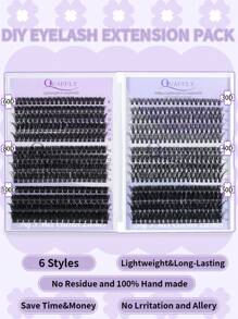 Lash Extensions Kit 504Pcs Lash Clusters Kit D Curl Cluster Eyelash Extensions Kit 30+40+50+60+80+100D Individual Lashes Kit With Lash Bond And Seal Lash Brush And Lash Tweezer DIY At Home By QUAFFLY (8-16mm) - 黑色 - 查看 2