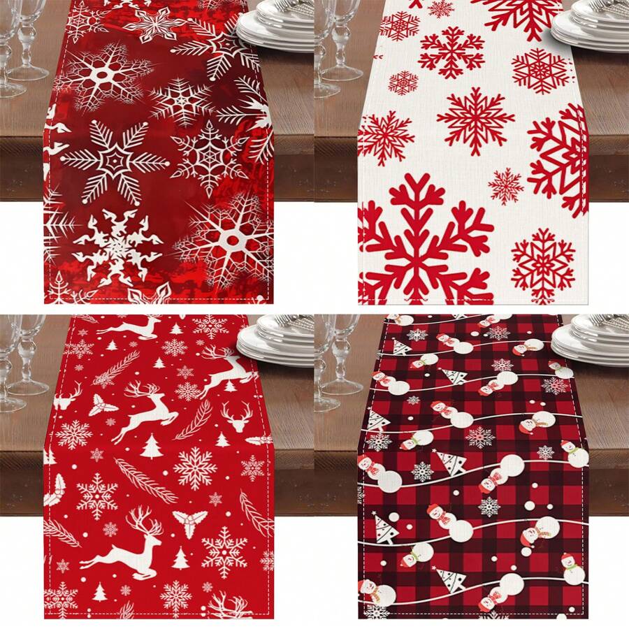 1 Buah Taplak Meja Natal, Taplak Meja Natal Motif Salju Merah, Cocok untuk Makan Malam Bergaya Rumah Pertanian, Dekorasi Pesta Liburan - beraneka warna - View 1