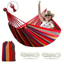 1 件超大加厚帆布吊床，帆布 185 厘米长 x 80 厘米宽，户外旅行休闲帆布吊床，含 2 根绳索和 1 个储物袋 - 彩色 - 查看 9