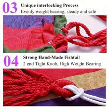 1 件超大加厚帆布吊床，帆布 185 厘米长 x 80 厘米宽，户外旅行休闲帆布吊床，含 2 根绳索和 1 个储物袋 - 彩色 - 查看 6