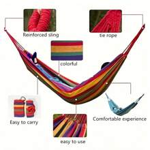 1 件超大加厚帆布吊床，帆布 185 厘米长 x 80 厘米宽，户外旅行休闲帆布吊床，含 2 根绳索和 1 个储物袋 - 彩色 - 查看 4