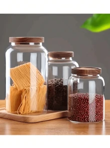 1 件带密封盖的玻璃食品储存容器，适用于面粉、谷物、咖啡、糕点等。厨房工具、厨房用品、厨房配件、家用厨具、玻璃瓶