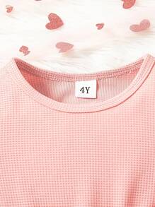 2 件套红色爱心印花连衣裙套装，春/秋 - 紅色 - 查看 5