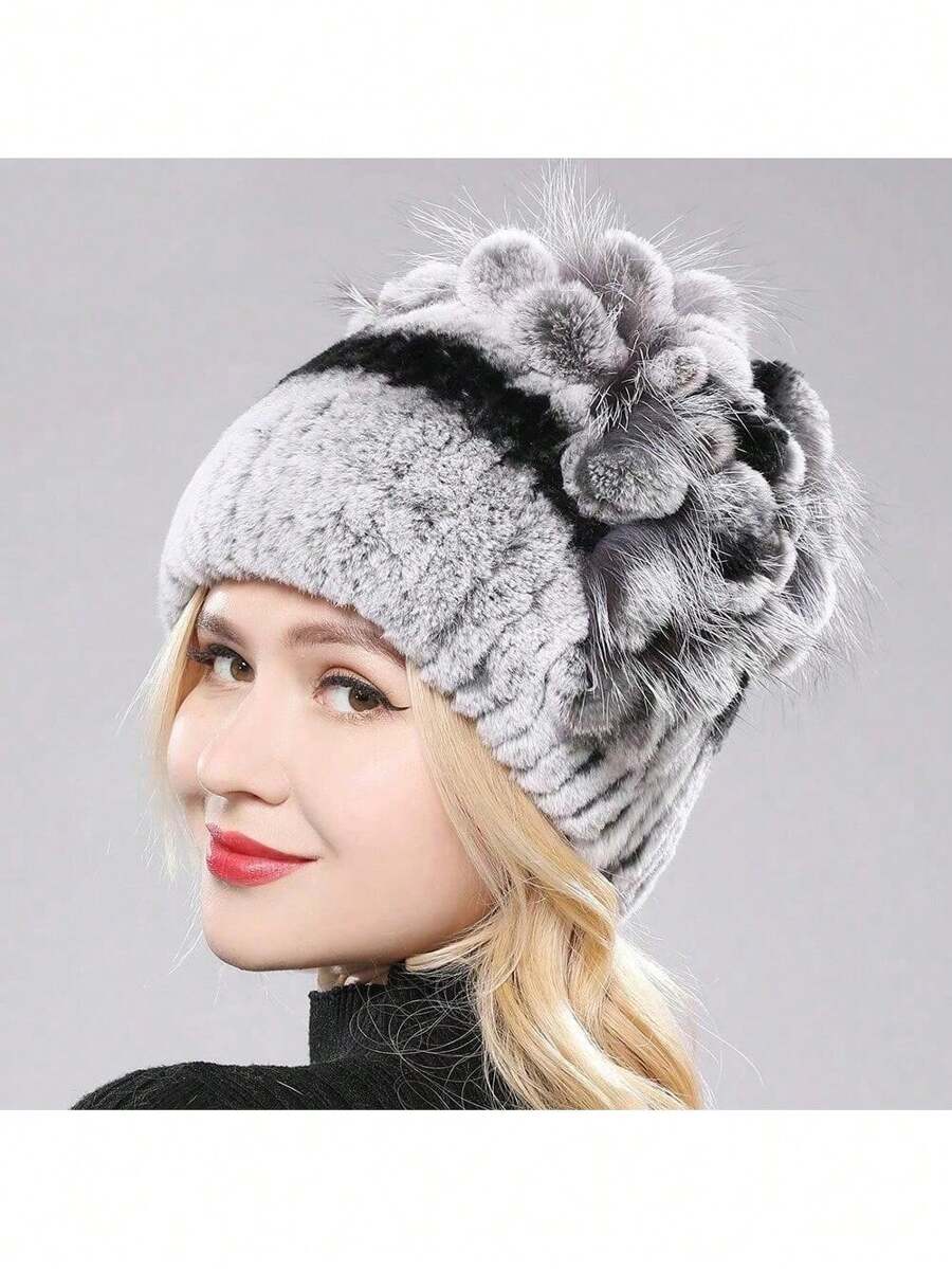 Real Rex Rabbit Fox Fur Hat Rex Rabbit Fur Caps Lady Winter Warm
