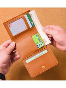 信用卡夹新品 Travelambo 可爱超薄简约前袋钱包信用卡夹 PU 卡套名片夹折叠式便签收纳整理盒带身份证窗口男女信用卡夹钱包薄型旅行配件照片卡夹 - 彩色 - 查看 5