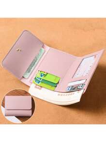 信用卡夹新品 Travelambo 可爱超薄简约前袋钱包信用卡夹 PU 卡套名片夹折叠式便签收纳整理盒带身份证窗口男女信用卡夹钱包薄型旅行配件照片卡夹 - 彩色 - 查看 6