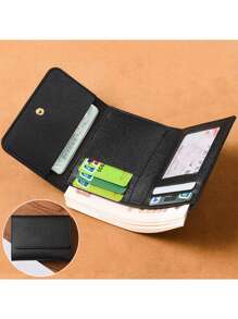信用卡夹新品 Travelambo 可爱超薄简约前袋钱包信用卡夹 PU 卡套名片夹折叠式便签收纳整理盒带身份证窗口男女信用卡夹钱包薄型旅行配件照片卡夹 - 彩色 - 查看 9