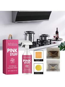 1 件装多用途厨房清洁剂，120ml 瓶 + 海绵 + 抹布，强力除油配方，适用于瓷砖、炉灶、锅碗瓢盆，适用于厨房、餐厅、派对、聚会、送给朋友、家人的礼物、圣诞礼物 - 粉紅白色 - 查看 1