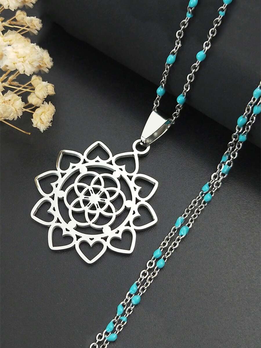 Dây chuyền thép không gỉ vàng/bạc/đen Flower Of Life Dây chuyền bạc nữ Trang sức thời trang nam nữ Phụ kiện quà tặng cặp đôi
