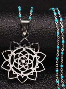 Dây chuyền thép không gỉ vàng/bạc/đen Flower Of Life Dây chuyền bạc nữ Trang sức thời trang nam nữ Phụ kiện quà tặng cặp đôi - vòng cổ - Xem 5