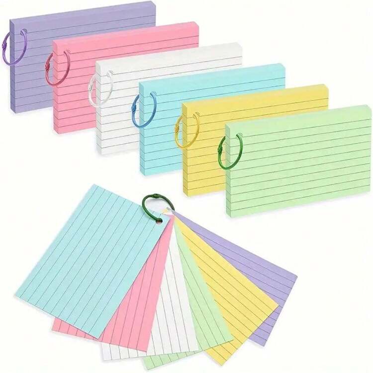 Set de 6 blocs de notas con líneas por ambos lados, artículos de papelería para aprendizaje y oficina, notas adhesivas de colores - Multicolor - Añade 1