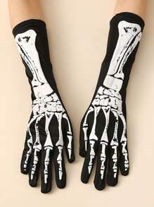 1 双全新个性化万圣节骷髅印花手套，适用于成人，适合化妆舞会、戏剧表演、派对、正式服装配饰 - 多色 - 查看 2