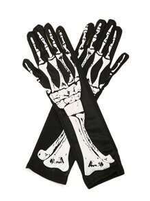 1 双全新个性化万圣节骷髅印花手套，适用于成人，适合化妆舞会、戏剧表演、派对、正式服装配饰 - 多色 - 查看 4